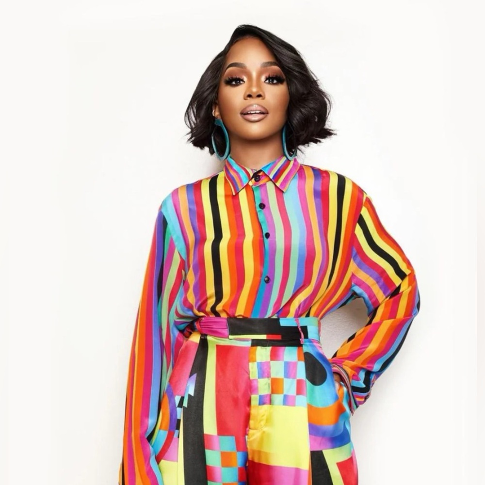 BRUCE GLEN PRISM RAINBOW STRIPED SILK SHIRT